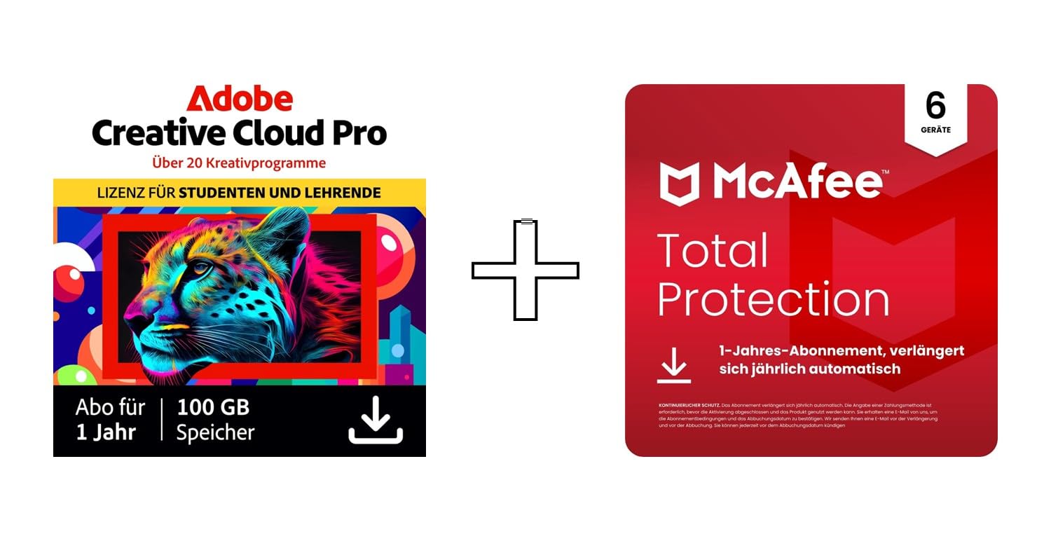 Adobe Creative Cloud Pro | Student & Teacher & McAfee Total Protection 2026 (Automatische Verlängerung) | 6 Geräte |12 Monate | Digitaler Download