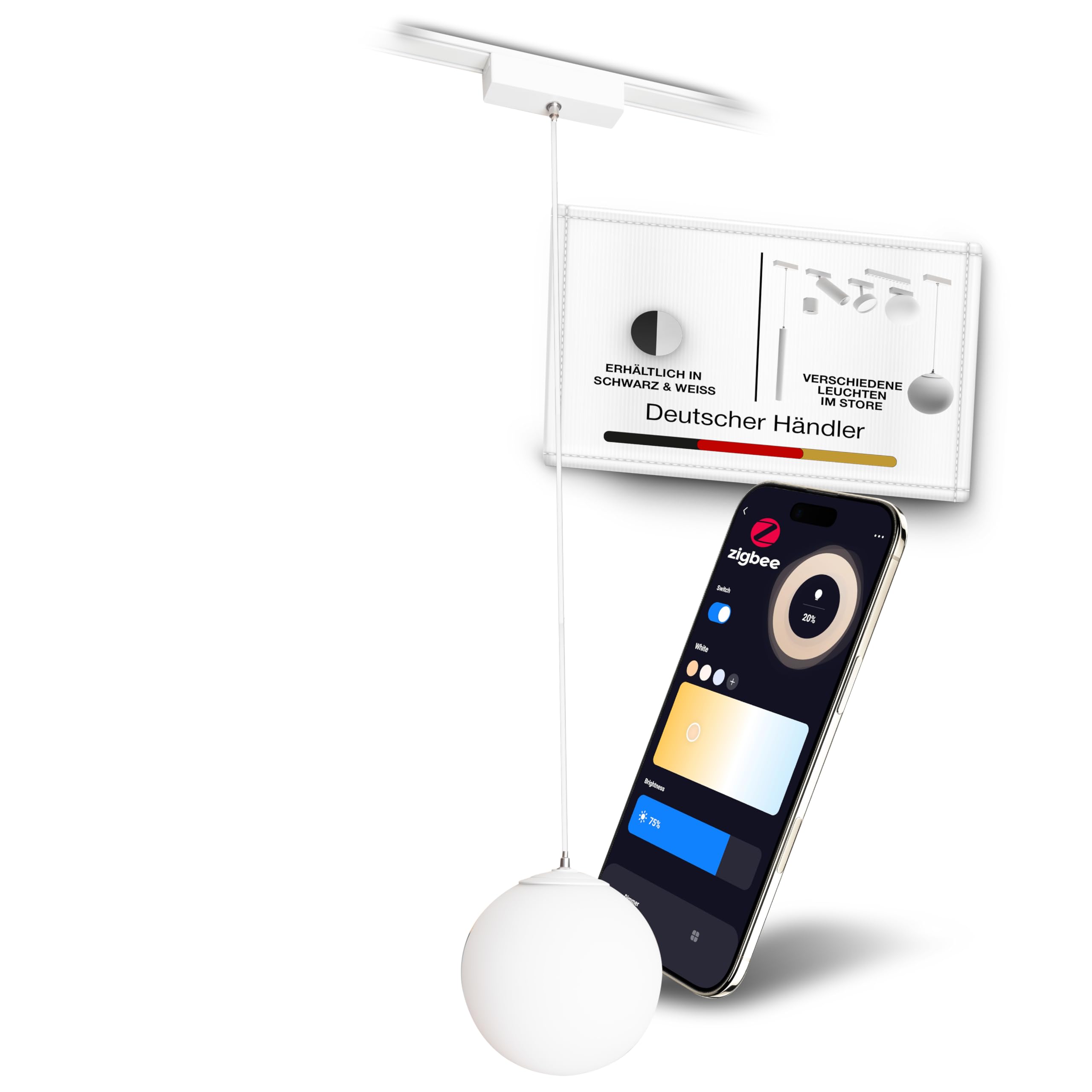 LED Pendelleuchte Zigbee dimmbar 9W Hängelampe für Schienensystem Weiß