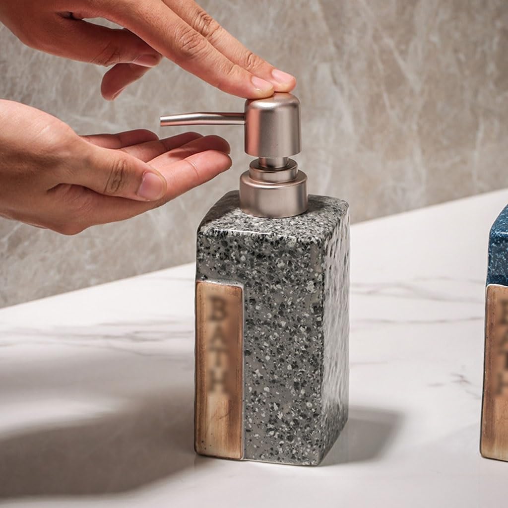 Kitchen Soap Dispenser Multifunctional Home Ceramic Soap Dispenser Press Dispenser Bottle Hand Soap Bottle Shampoo Shower Gel Bottle Bathroom Soap Dispenser(C)