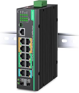 LINOVISION Industrial 12 Ports L2+ Cloud Managed PoE Switch mit DC8~57V Redundant Power Input, Full Gigabit Solar PoE Switch, 12V PoE Switch mit Relais Alarm, IEEE802.3af/at, Total PoE Budget 240W