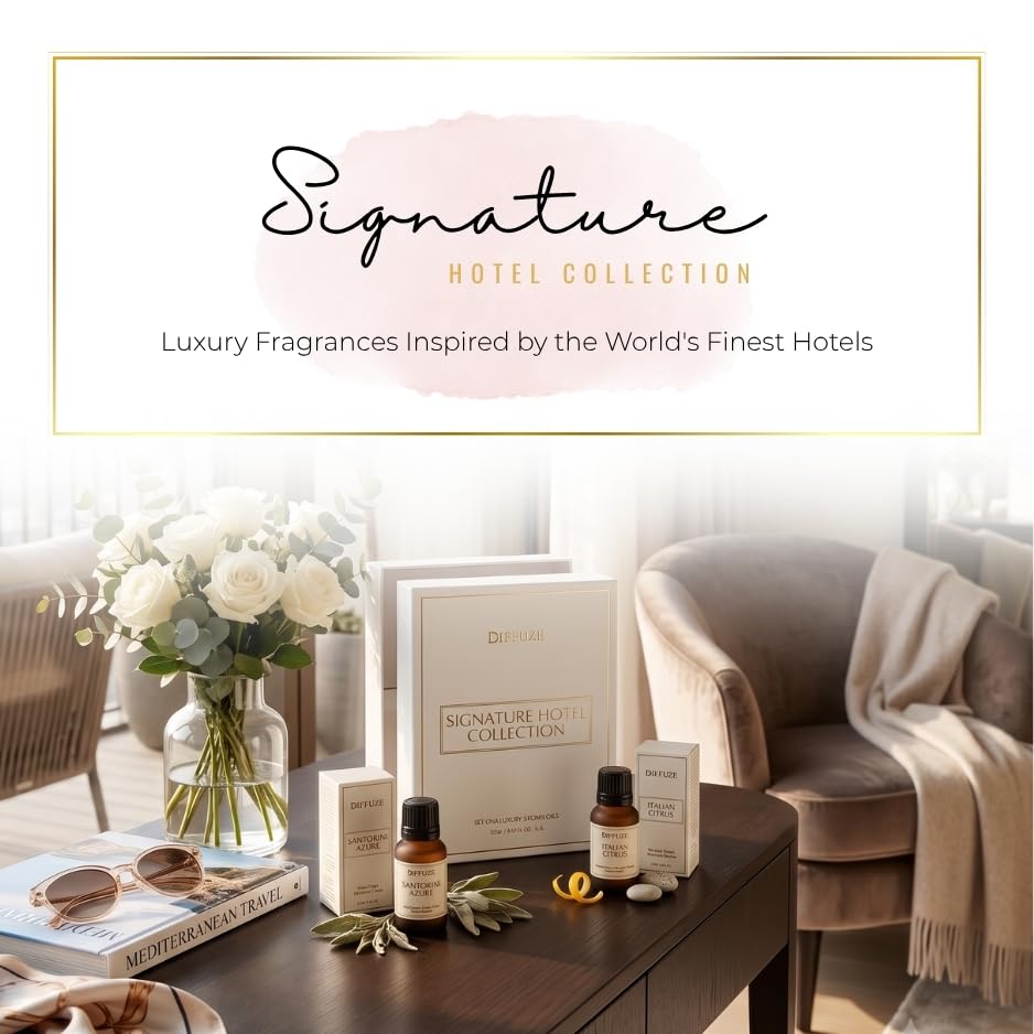 Image of DIFFUZE Essential Oil Set | Signature Hotel Collection - 6 x 15 ml Premium Aroma Fragrance Oils | Luxury Fragrance Oil Set for Diffuser, Home, Car & Room | Long-Lasting Hotel-Inspired Fragrance | 6 Signature Scents