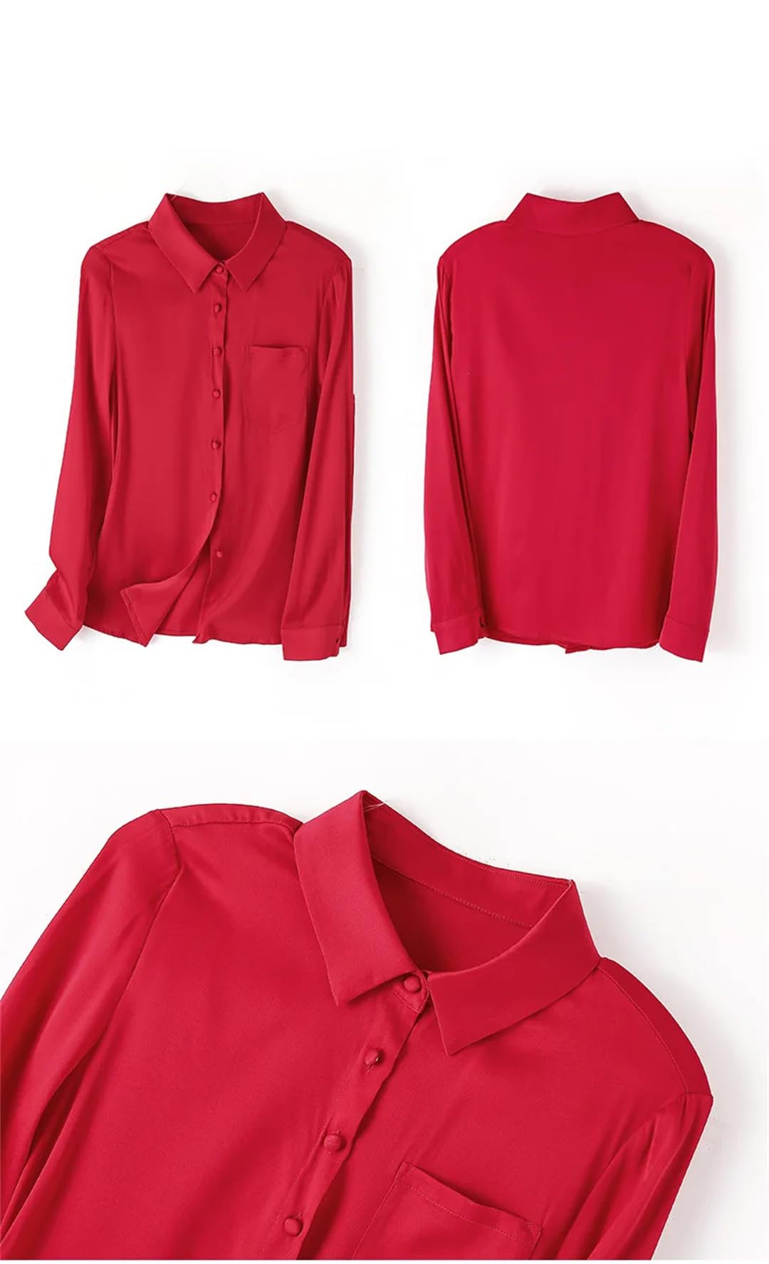 Camisa de seda con solapa para mujer, blusas de oficina de manga larga, holgadas, para oficina
