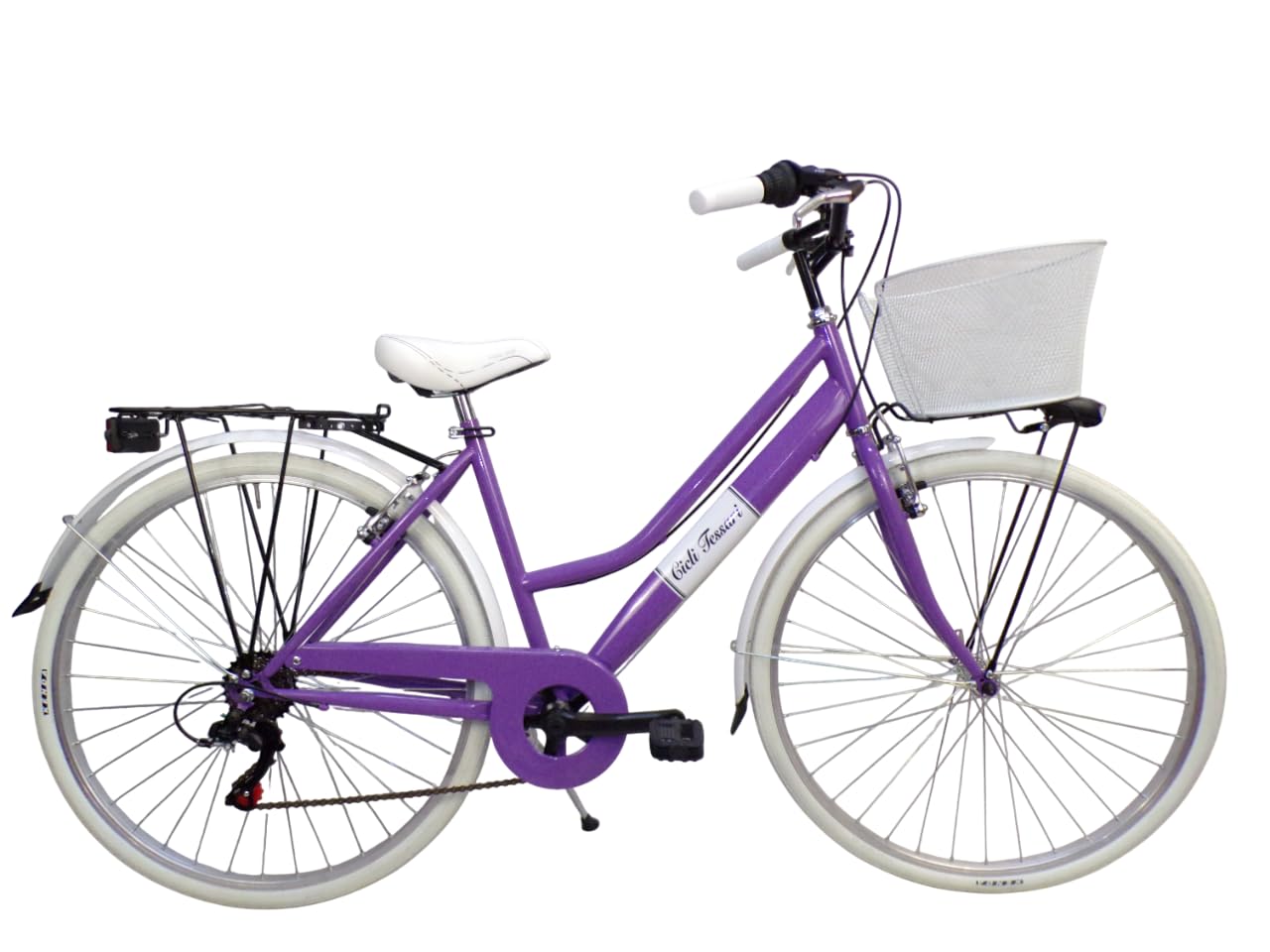 Bicicleta de mujer, de paseo, de ciudad, rueda de 28 pulgadas, cambio de 6 velocidades, con cesta delantera
