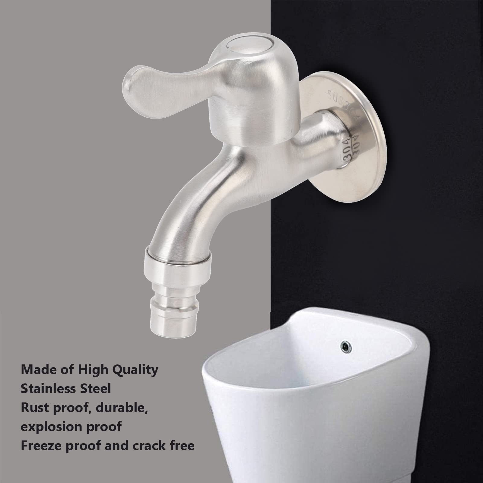 Washing Machine Faucet G1 2in Wall Mount Tap Stainless Steel Bathroom Sink Single Cold Water Tap for Laundry — view 2