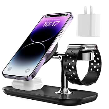 バッテリー/充電器 Apple - Wireless Charging Stand with MagSafe Amazon.com: 3 in 1 Charging Station for Apple Devices: Mag