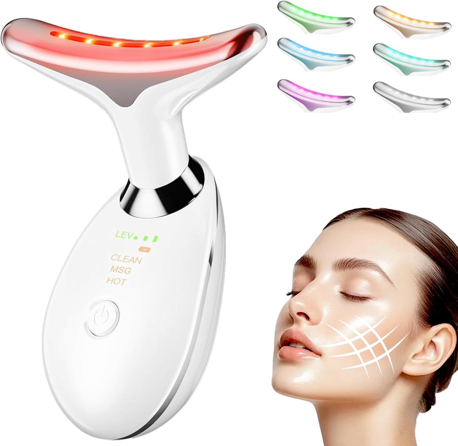 Face Massager – Light Anti-Wrinkle Skin Tightening Neck Wrinkle Removal 7-Color with 3 Modes and Adjustable Levels