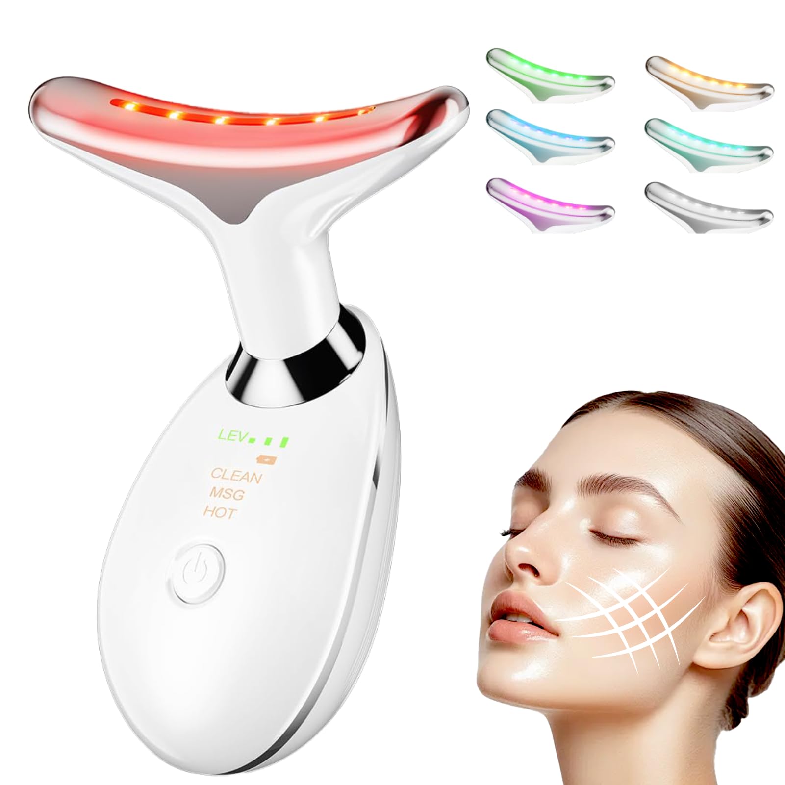 Face Massager - Light Anti-Wrinkle Skin Tightening Neck Wrinkle Removal 7-Color with 3 Modes and Adjustable Levels