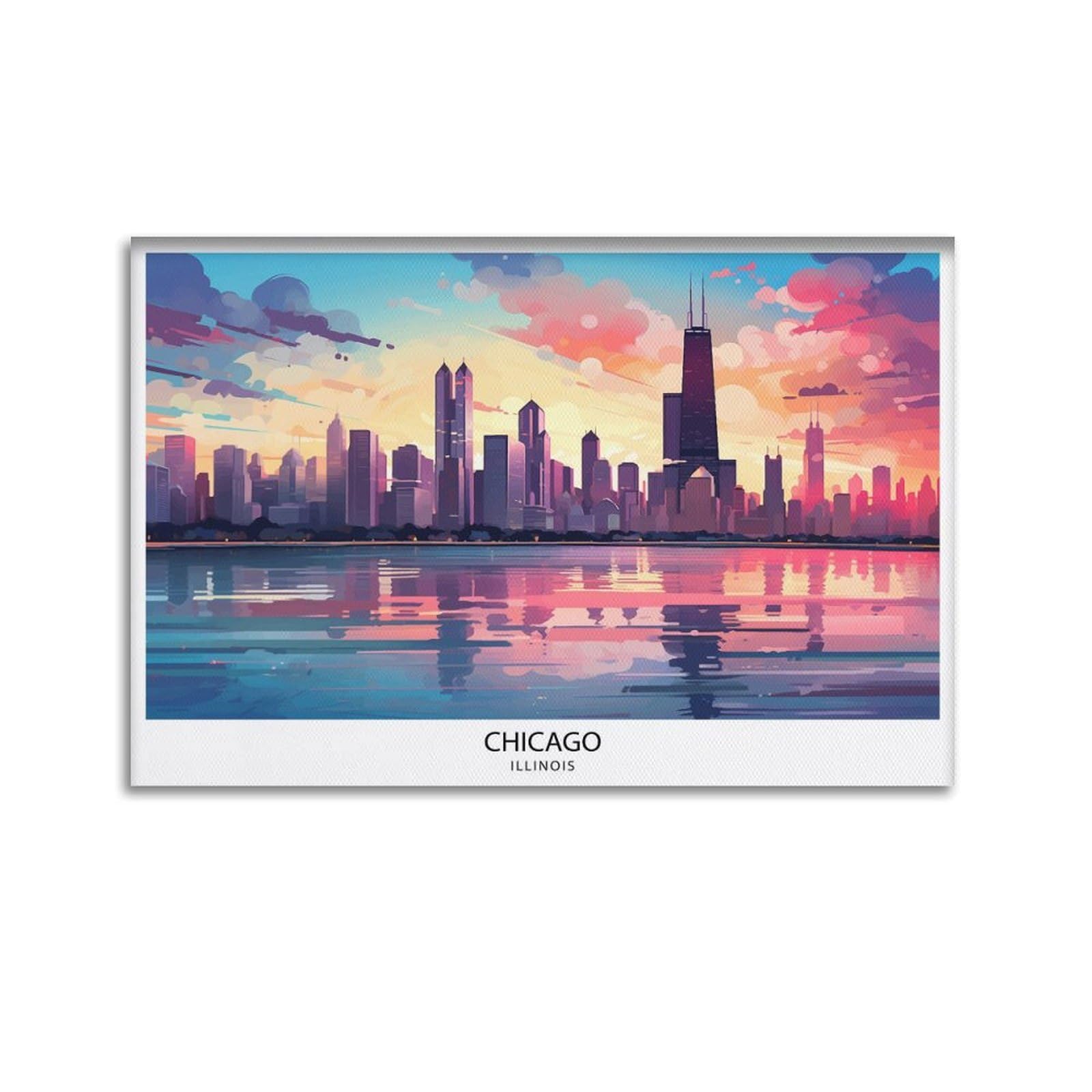 xiaoxiaoshen Chicago Travel Illinois Skyline Gift Canvas Poster Wall Art Prints Room Aesthetic Murals Bedroom And Living Decorations 08x12inch(20x30cm)