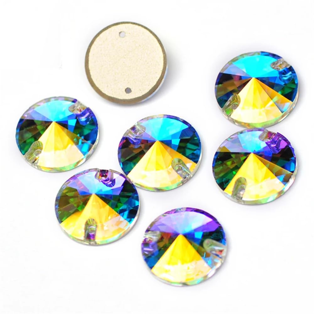 AB Rivoli Glass Stones Flatback Sewing Crystal Strass Craft Sew On Rhinestone for Clothes AB 14mm 20Pcs