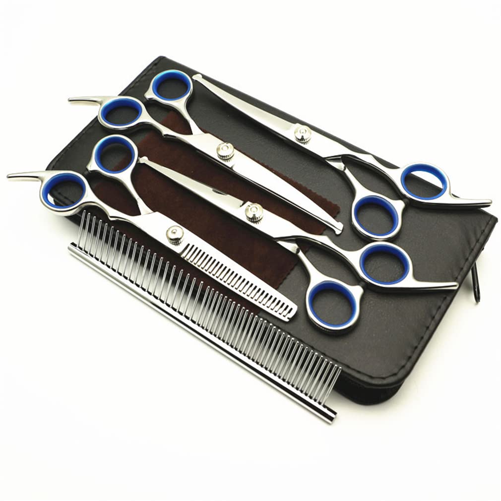Forbici da 6,0 Pollici per Cani da 6,0 Pollici Set con Punta Rotonda di Sicurezza, Pet Hair Drawnning & Deshedding Shears Dritto con Sacchetto di Cuoio, per Cani Cat Cathes Care,5 Pieces