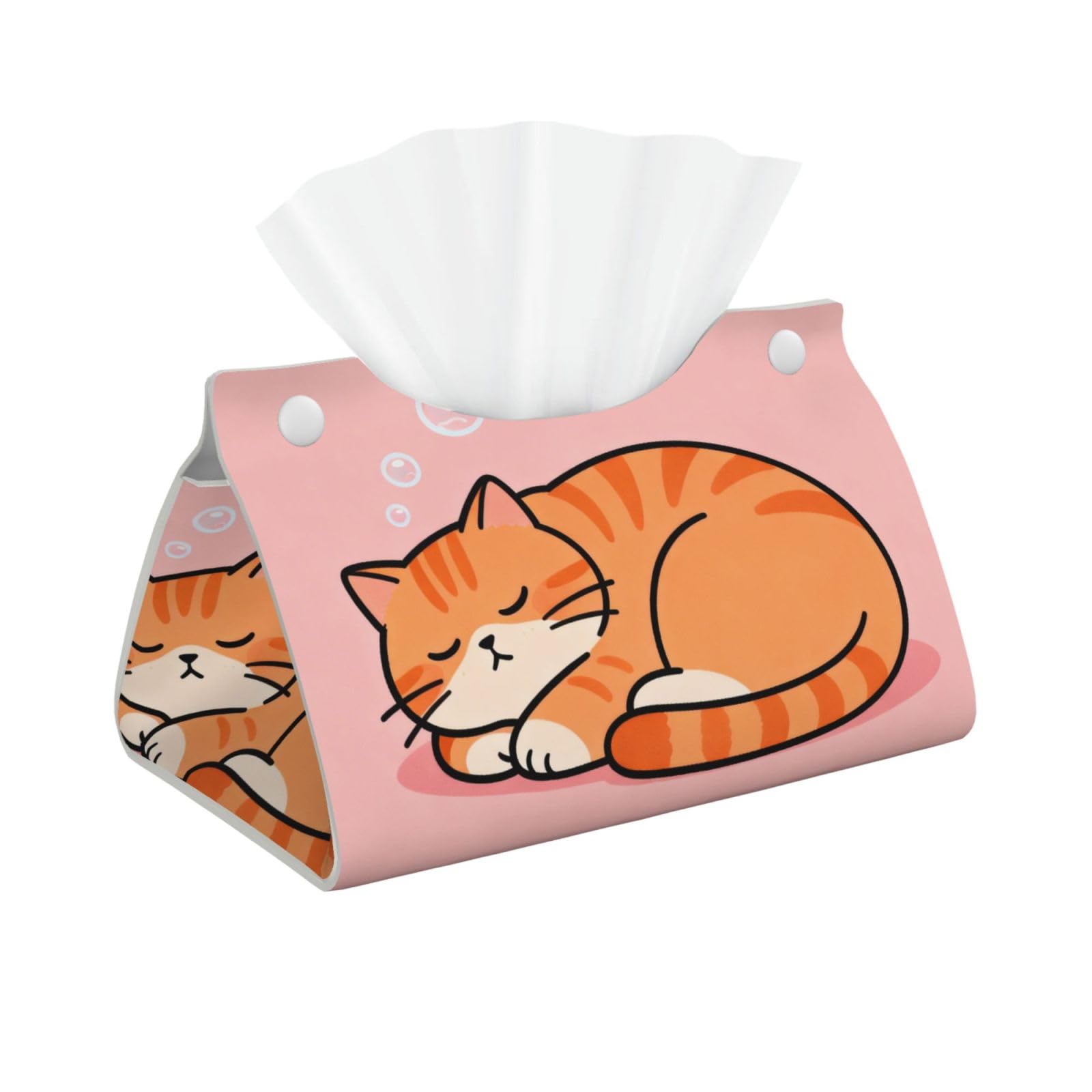 Orange cat Long Leather Tissue Box Cover-Waterproof PU Leather Tissue Holder for Bathroom, Decorative Rectangular Tissue Case