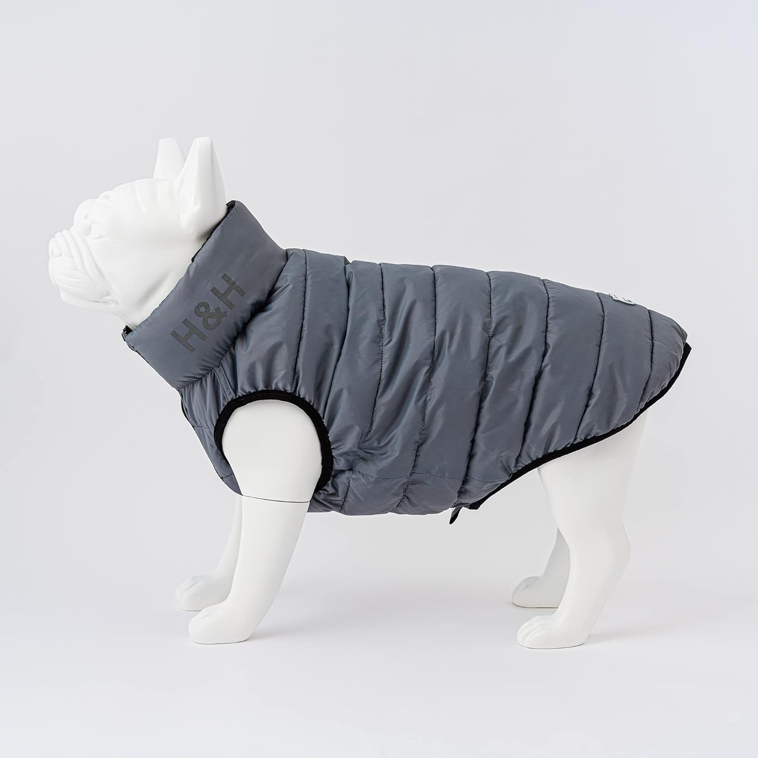HUGO & HUDSON Reversible Dog Puffer Jacket, Windproof Water Resistant Coat, Black & Grey, M47 - Image 3