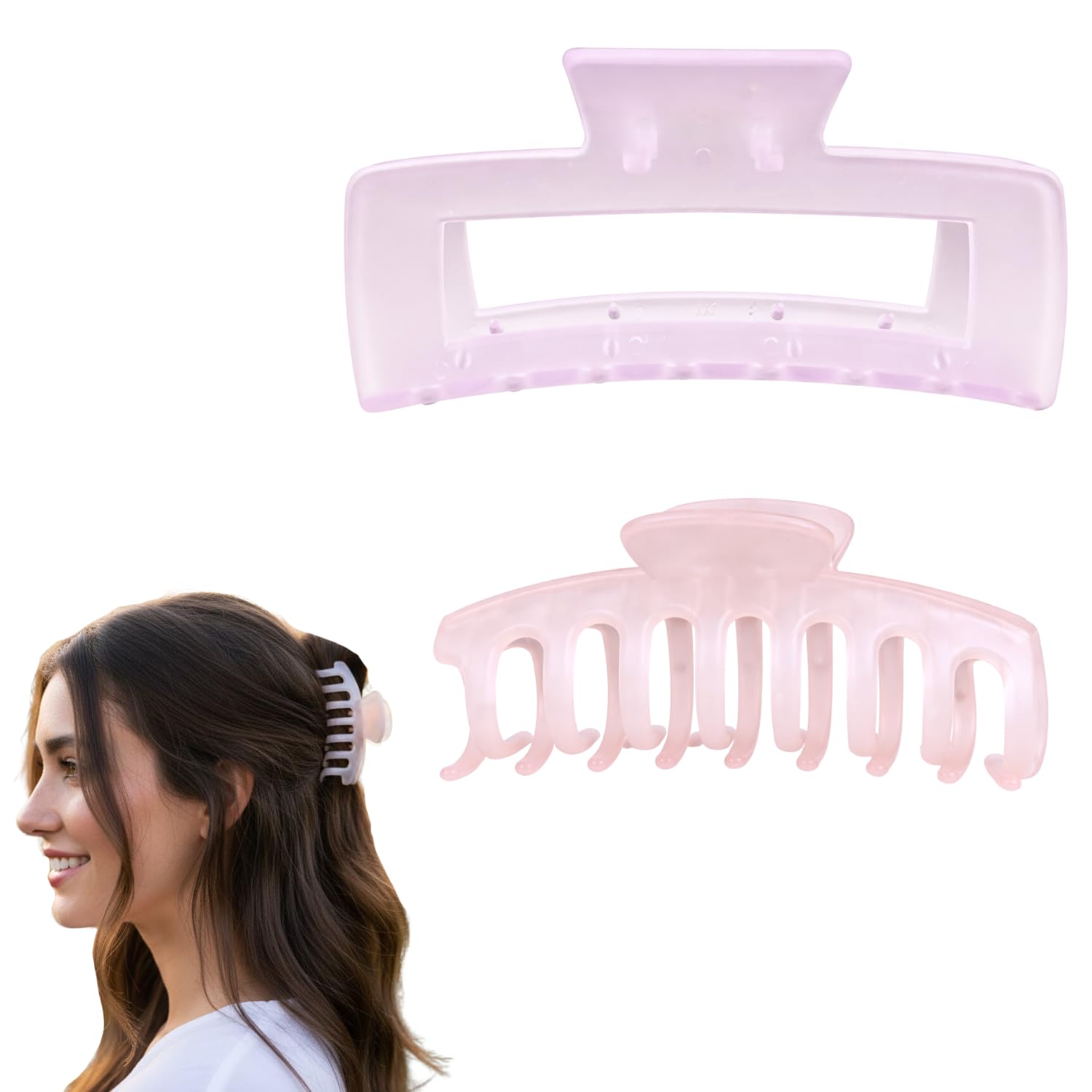 ANNA CREATIONS 2 Pcs Matte Claw Hair Clips – Large Rectangle & Classic Jaw Hair Clips for Thick Hair, Strong Hold Non-Slip Grip, Minimalist Half-Up Styling Hair Accessories for Women & Girls