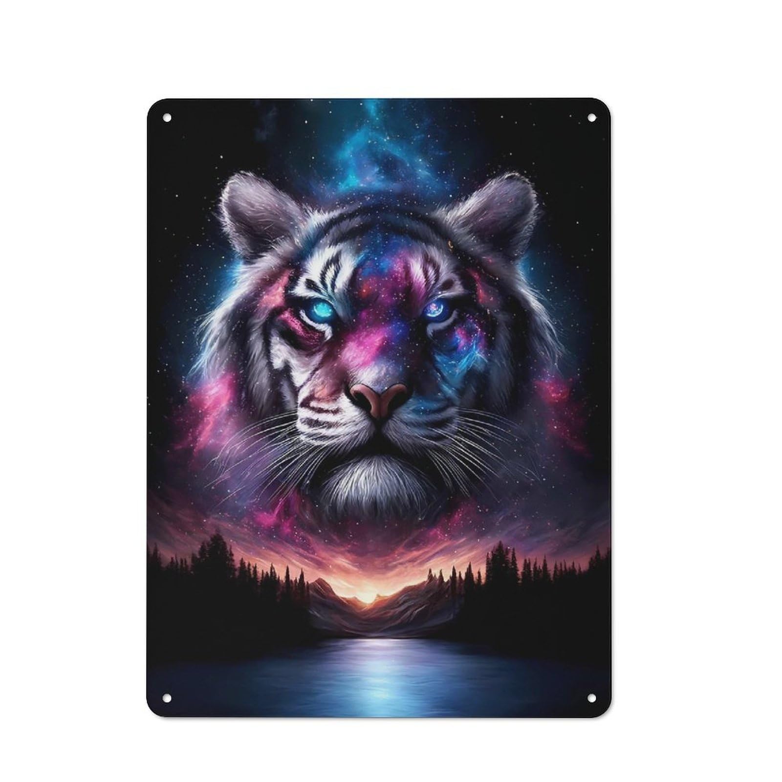 Cosmic Tiger Printed Metal Sign, Easy to Hang Plaque for Living Room, Hallway, Kitchen Or Pet Corner, 40x30cm