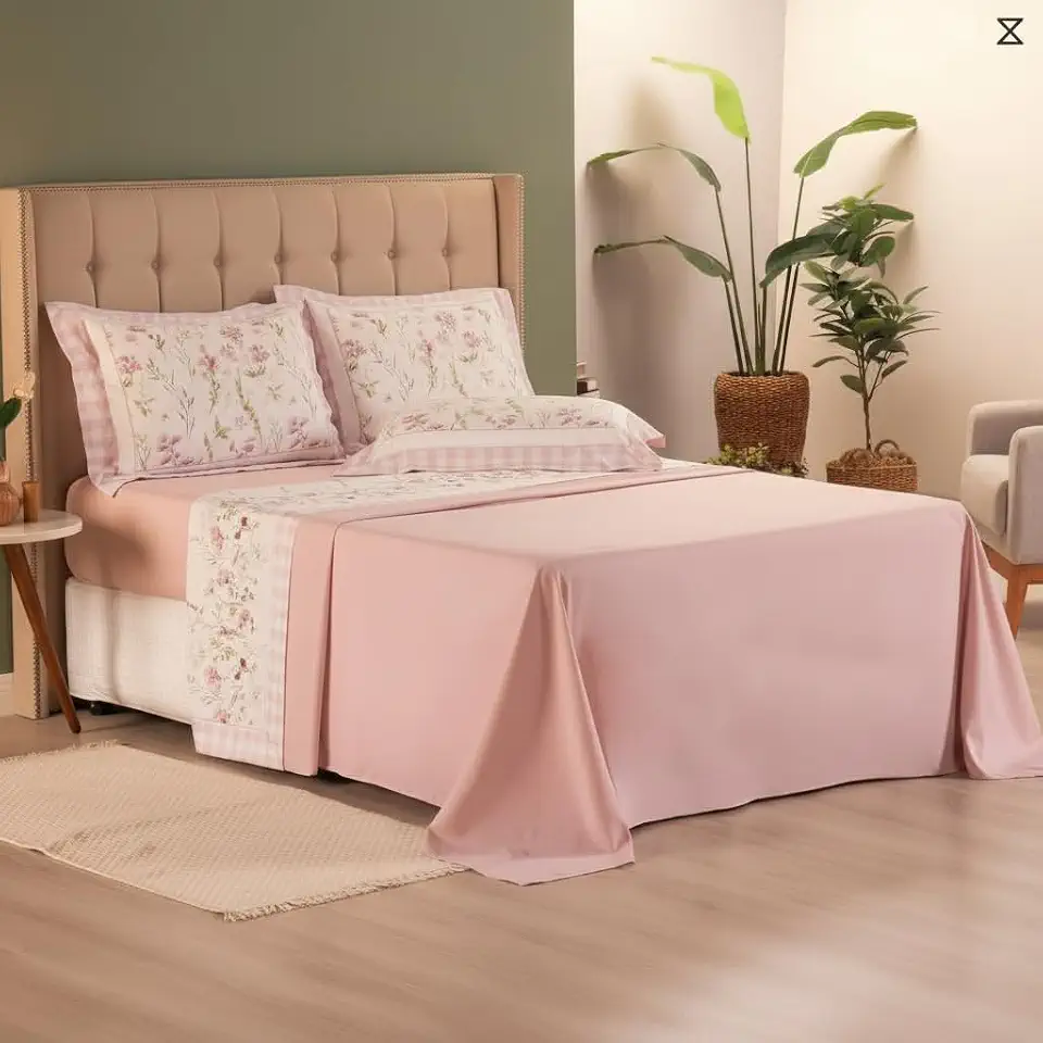Jogo de Lençol Casal Queen 4 Peças Lily Completo Micropercal 300 Fios Estampa Digital Macio Luxo - Prime!