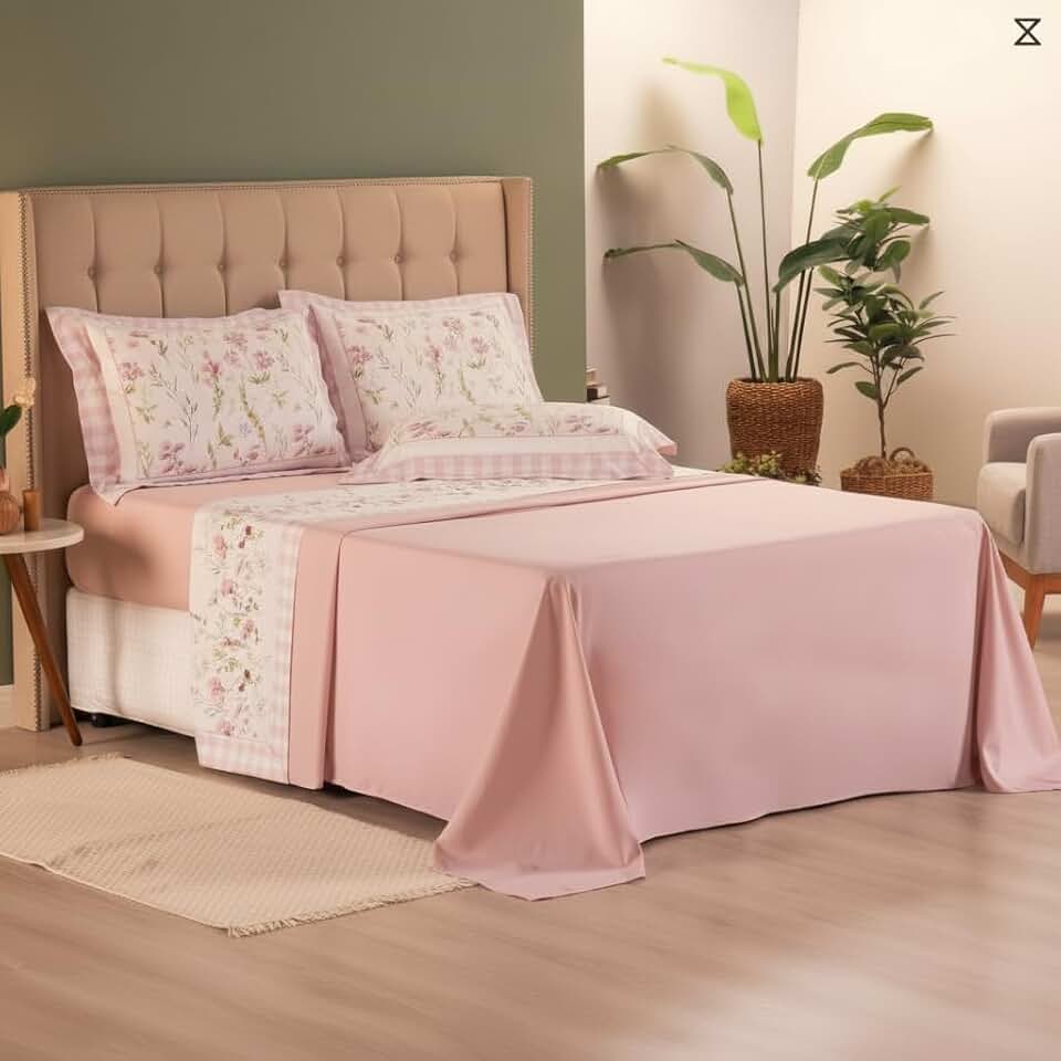Jogo de Lençol Casal Queen 4 Peças Lily Completo Micropercal 300 Fios Estampa Digital Macio Luxo - Prime!