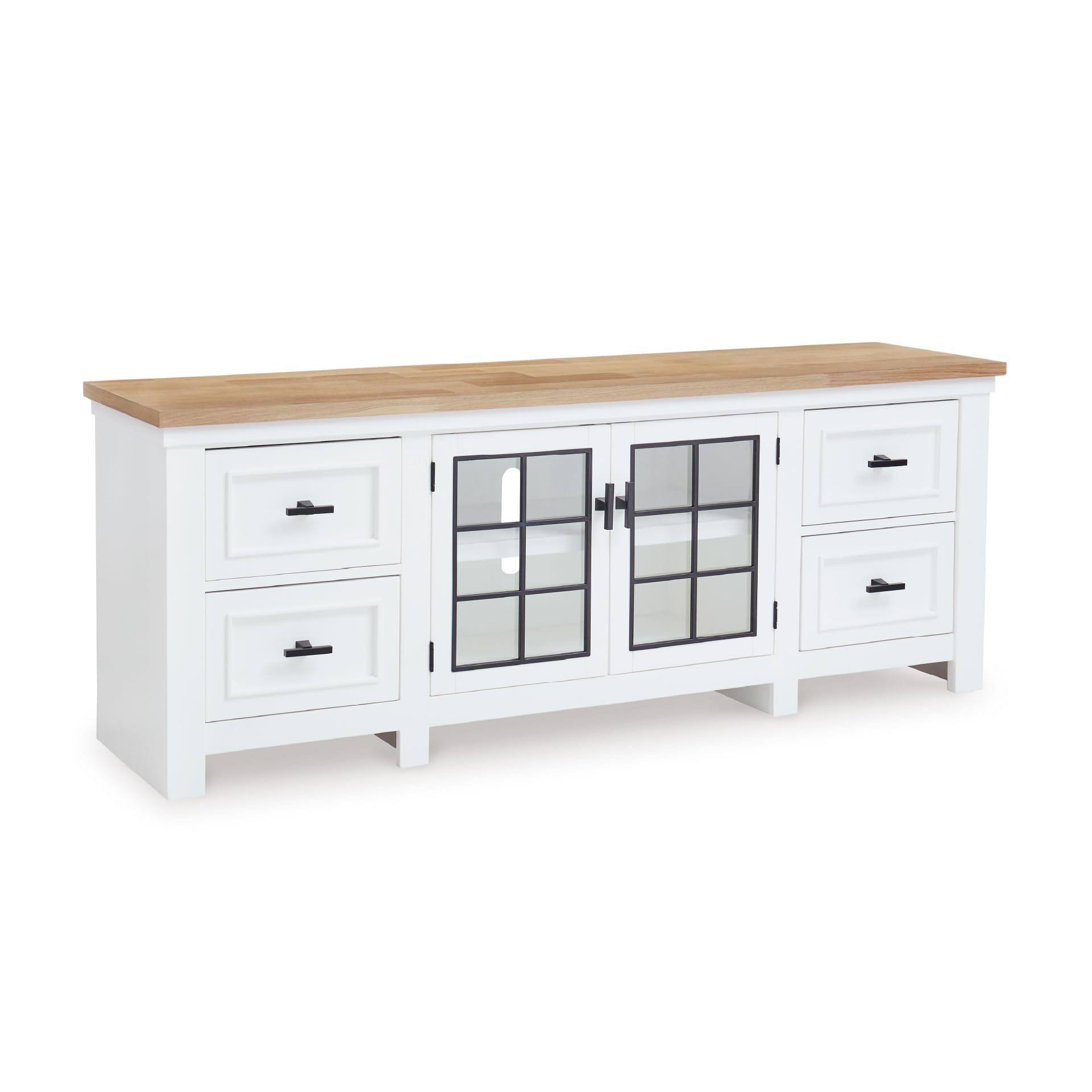 Signature Design by Ashley Ashbryn Casual 4-Drawer 74" TV Stand for TVs up to 84" with Adjustable Shelves, Cabinets, Cord Openings, White & Light Brown