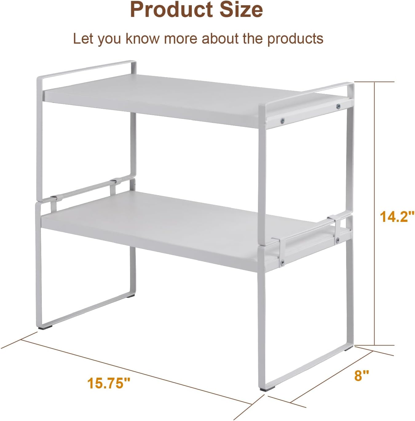 2 Tier Modern Wooden Metal Desktop Shelf Organizer, Space Saving, Compact Design, 15.75"L x 8"W x 14.2"H, 2 Count, Office, Home, Bedroom, Kitchen, Bathroom