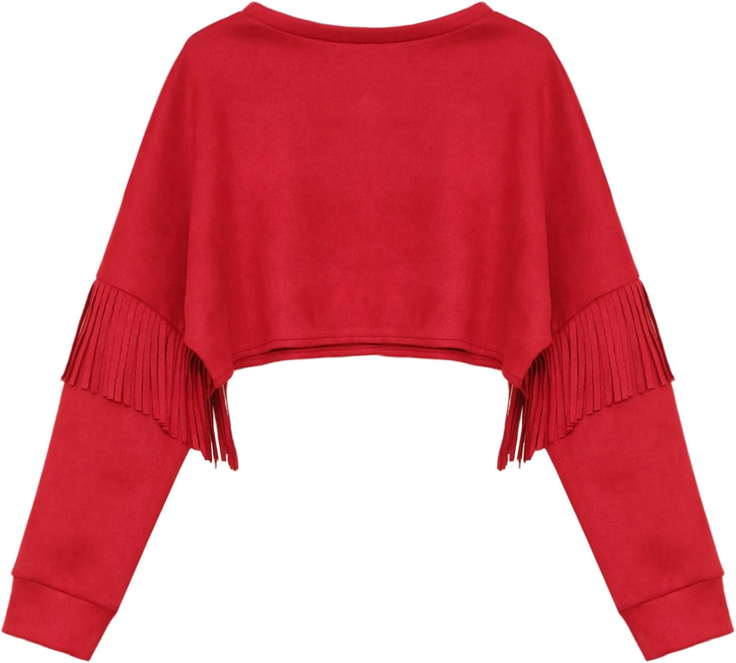 JEYPINMI Girls Crewneck Shirt Merry Christmas Reindeer Sweatshirt Xmas Holiday Fringed Crop Tops