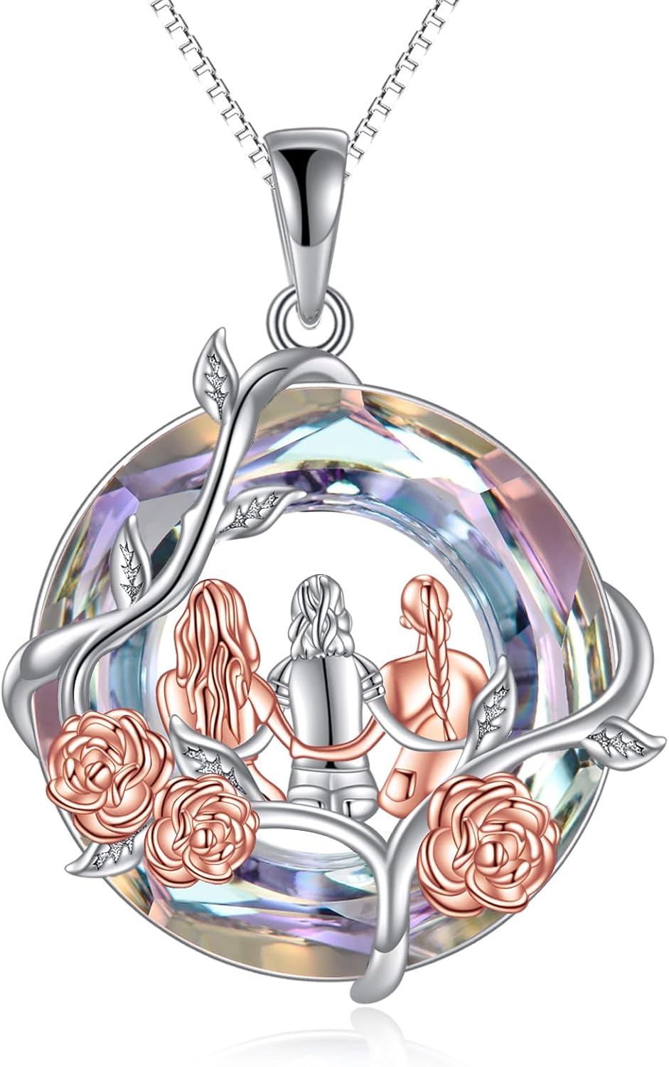 TOUPOP Sisters Gifts from Sister Necklace Sterling Silver Rose Flower with Crystal Jewelry Valentines Day Birthday Gifts for Women Best Friend Friendship