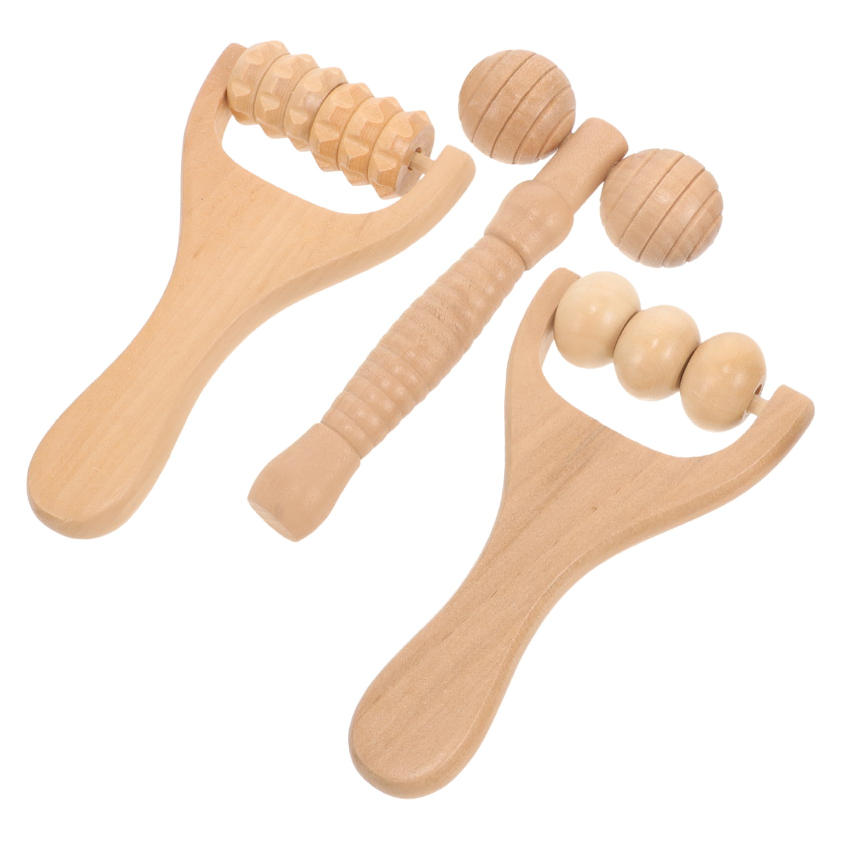 4 Set Massaggiatore Per Il Collo Domestico Massaggiatore Della Spalla Massaggiatore Per Il Corpo Massaggiatore Per Spalle Per Uso Quotidiano Di Legno 3 Pezzi * 4