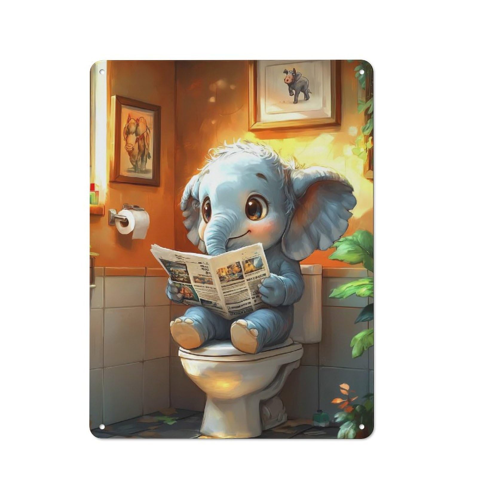 Junmoney Elephant Reading On Toilet Funny Industrial Metal Sign 40X30cm, Clean Industrial Loft Wall Plaque For Modern Home, Workshop, Office Or Cafe