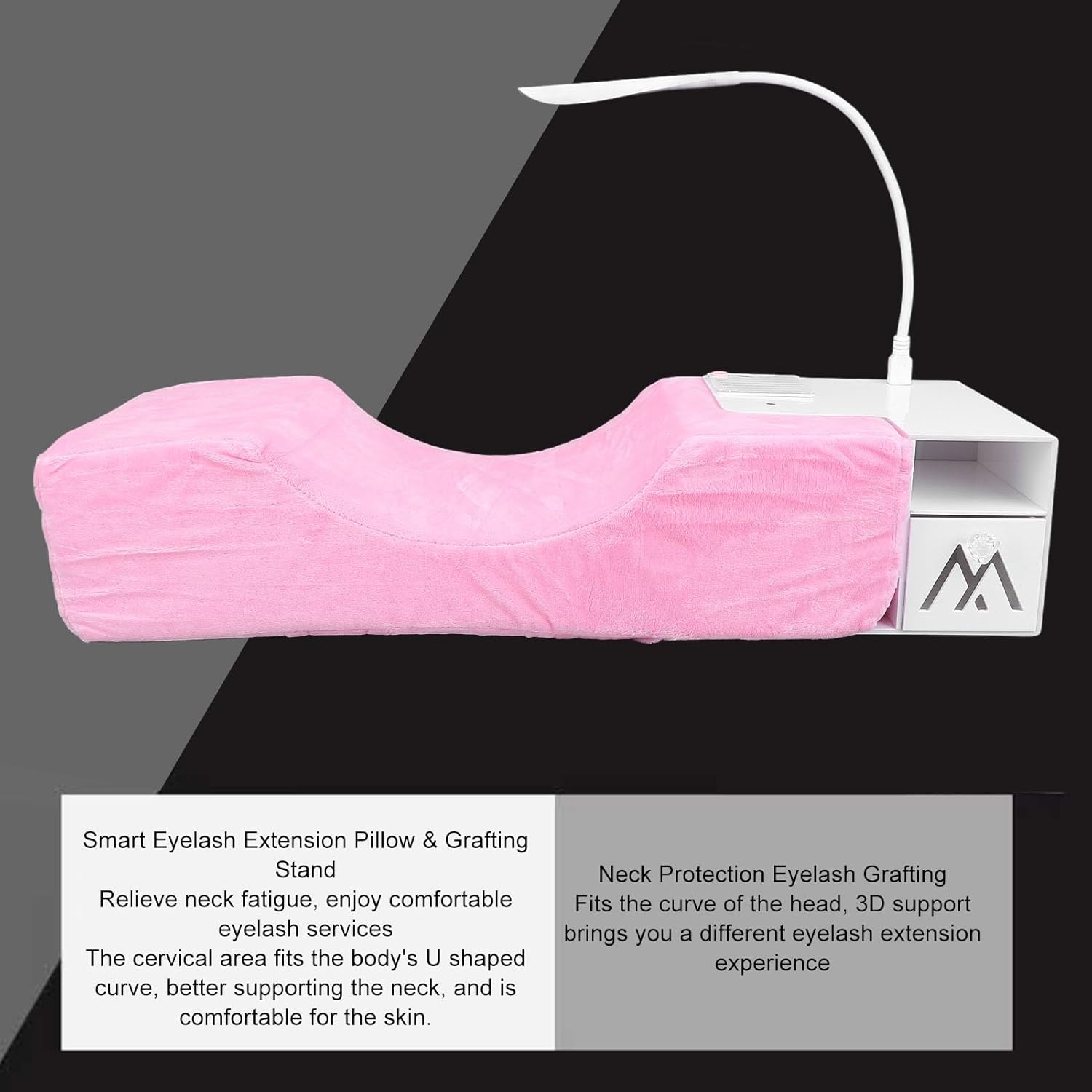 Lash Extension Grafting Pillow, 3 Brightness LED Light Eyelash Extension Pillow Ergonomic Makeup Tool Display Cabinet Shelves With Shelf Organizer Stand for Eyelash Store