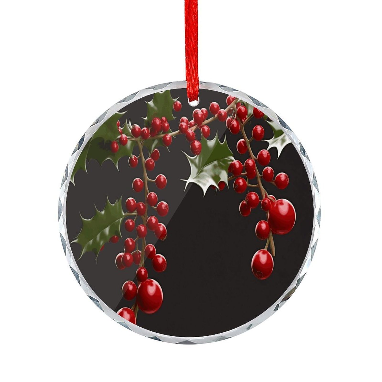Btcowzrv Style Holly Berry Branches Round Ornament Hanging Pendant Decor