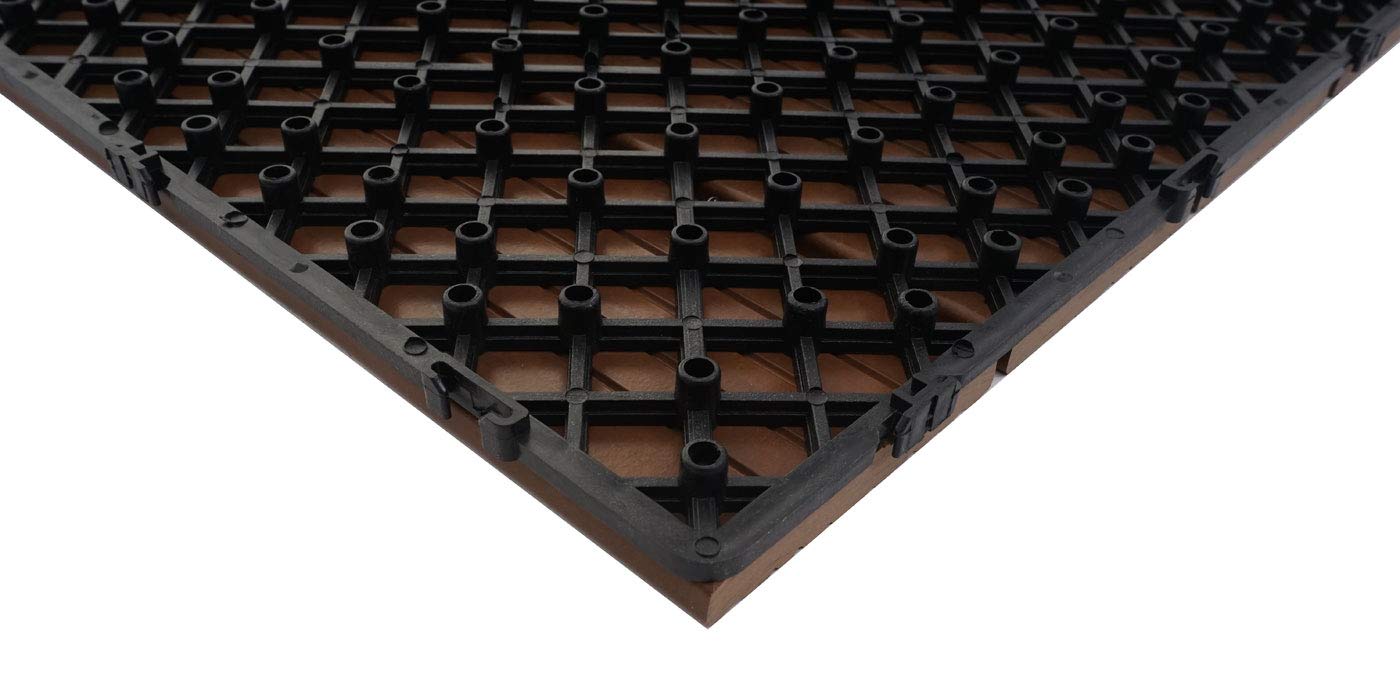 Mendler WPC Bodenfliese HWC-E19 je 4X 50x50cm = 1qm - Dunkelbraun | Holzoptik, Balkon/Terrasse, 3D-Struktur, linear