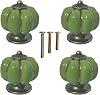 Ceramic Pumpkin Cabinet Knobs, Green Vintage Drawer Knobs for Vanity, Closet, Cupboard 4pcs