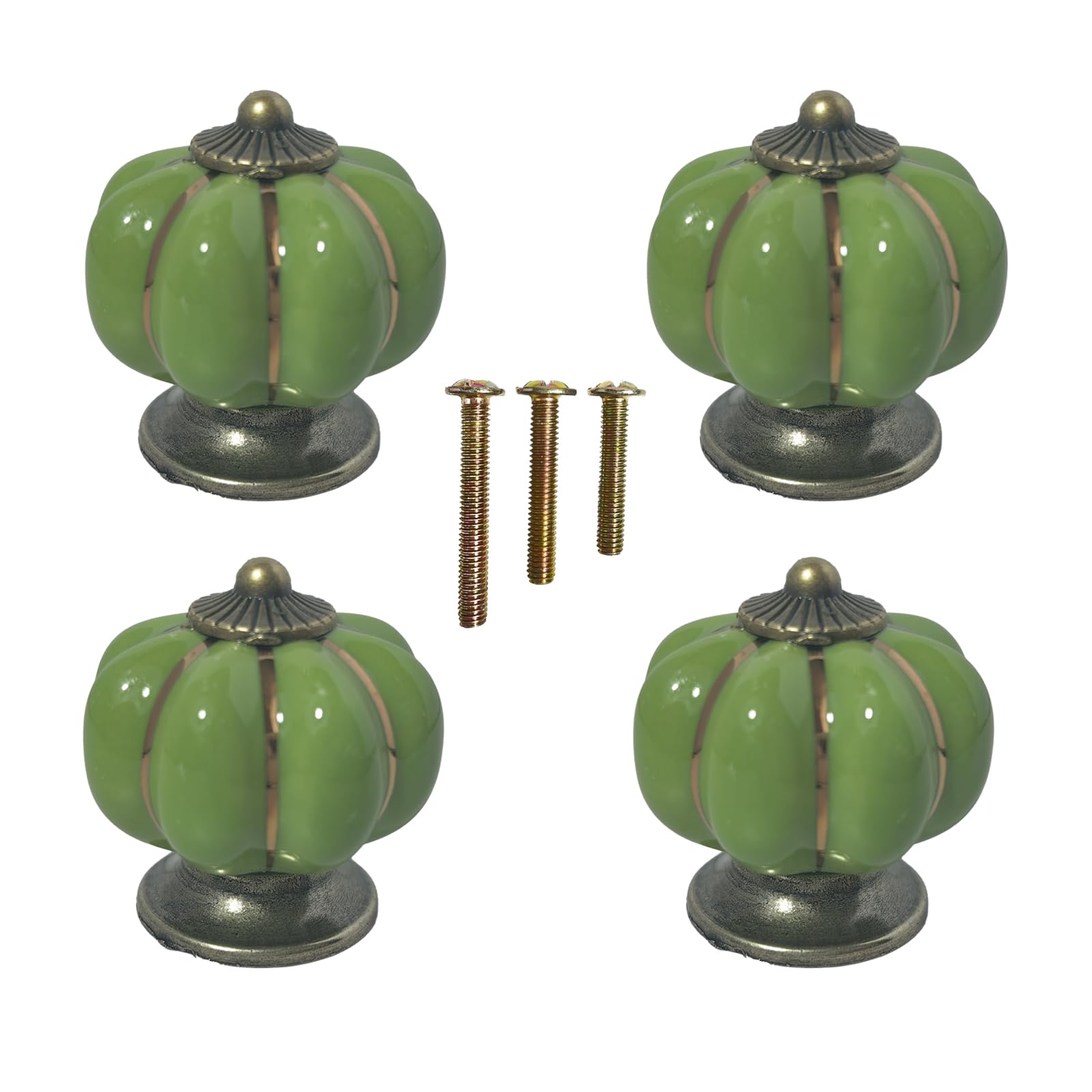 Eledabra Ceramic Pumpkin Cabinet Knobs, Green Vintage Drawer Knobs for Vanity, Closet, Cupboard 4pcs