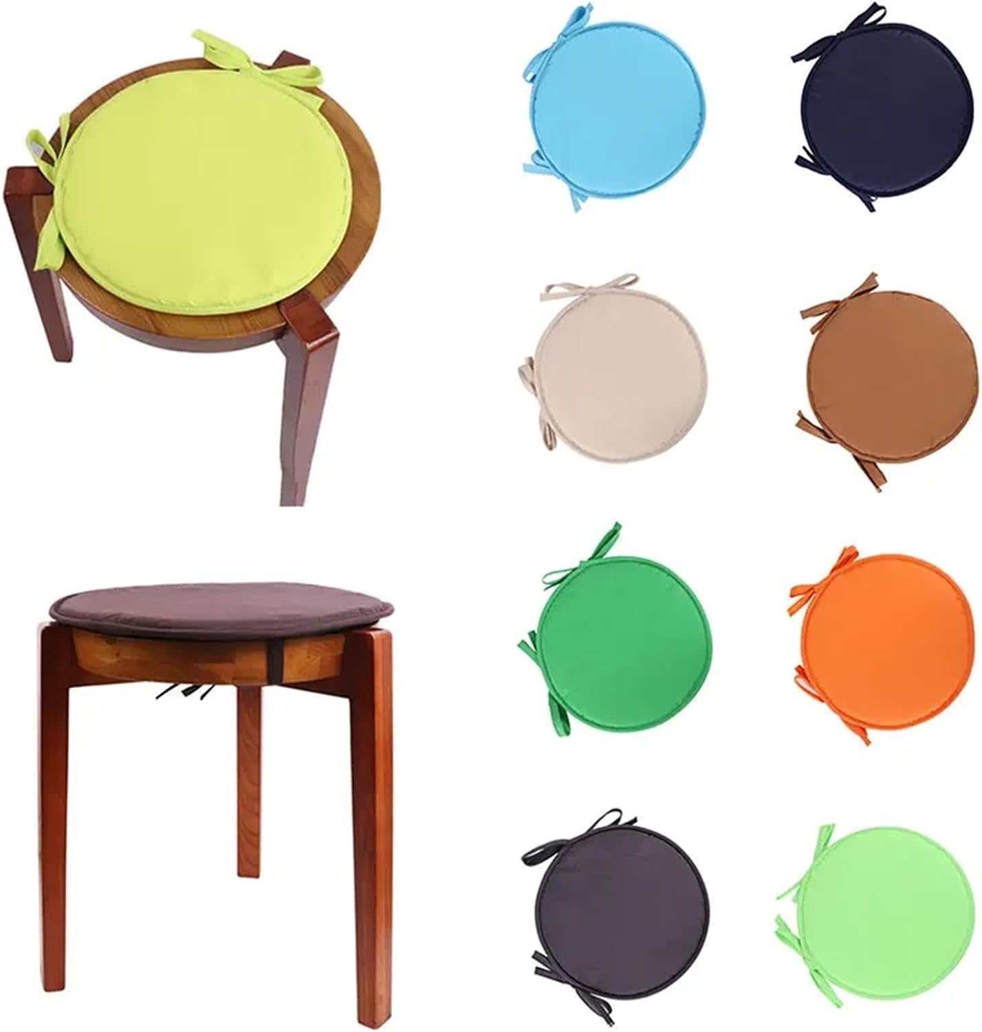 Lawsen Round Seat Cushion 5 PCS Sponge Chair Pad Round Garden Seat Cushion Circular Tie-on Solid Removable 30/38cm(Green,30cm)