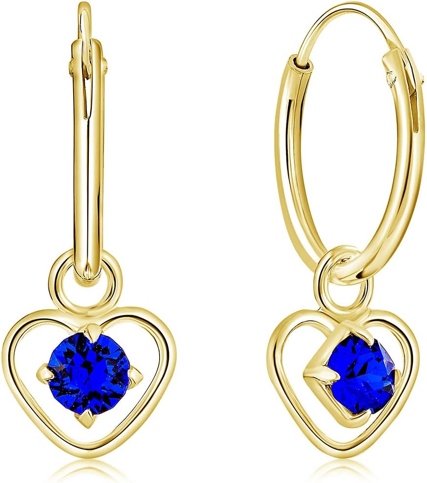 Orecchini a Cerchio - Argento 925 Placcato in Oro Giallo - Pendenti Rotondi con 3 mm Brillantini di Cristallo - Spessore : 1.5 mm - Diametro: 14 mm - Colore: Ametista