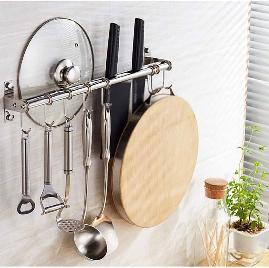 Household Kitchen Wall Rack, Stainless Steel Multi Function Movable Hook Rack, Suitable for Toilets, Utility Room(40cm)
