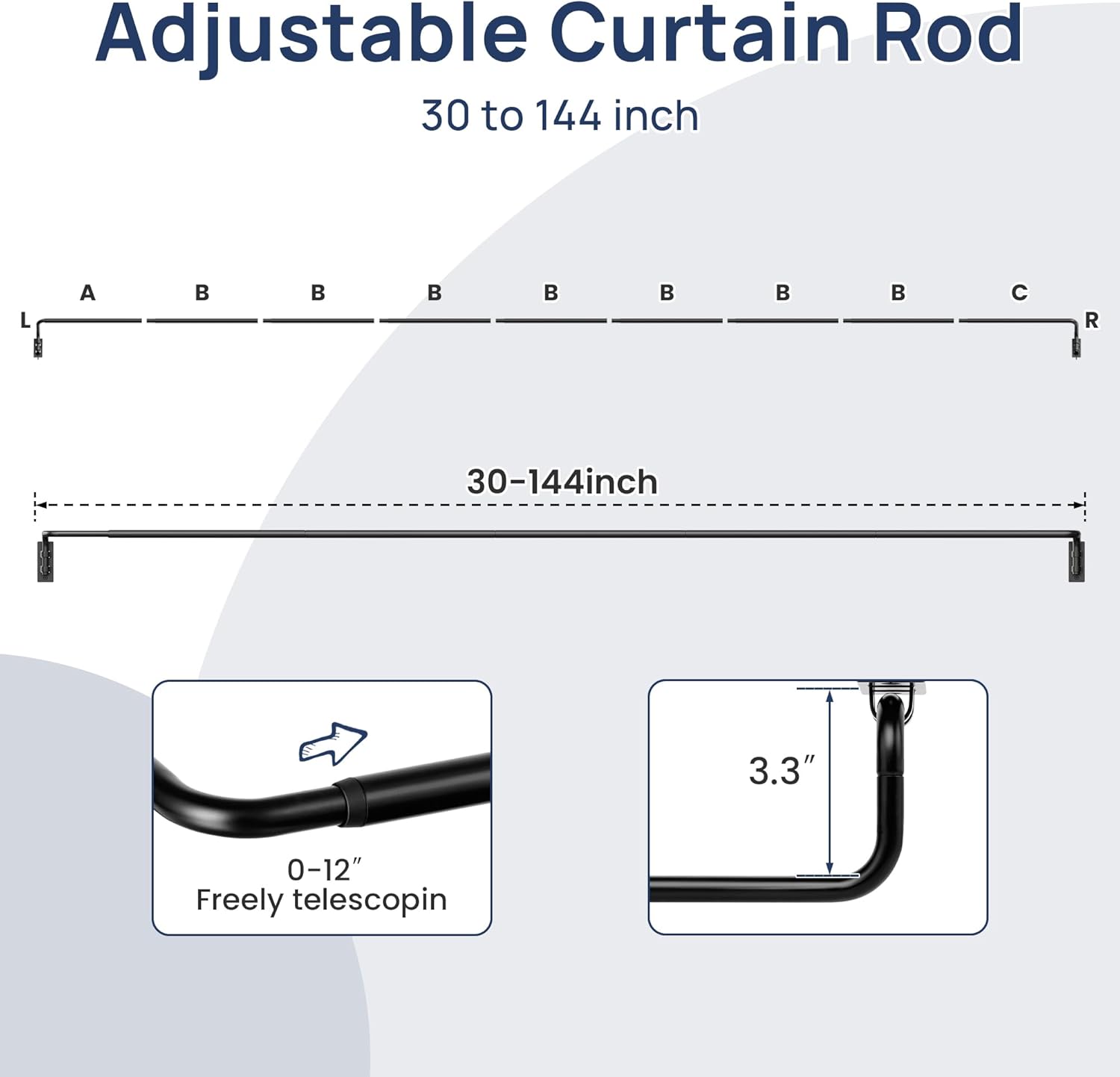 ENJOYBASICS Blackout Curtain rod for windows 30 to 144, Adjustable Wrap Around Curtain Rods for Bedroom, Living Room, Matte Black