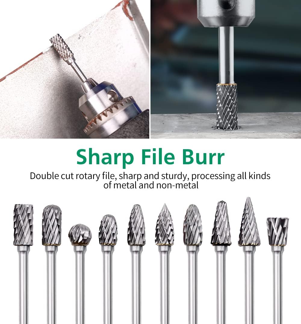 Buy 10pcs Carbide Burr Set + 1/8 Flex Shaft adapter Attachment, 1/8