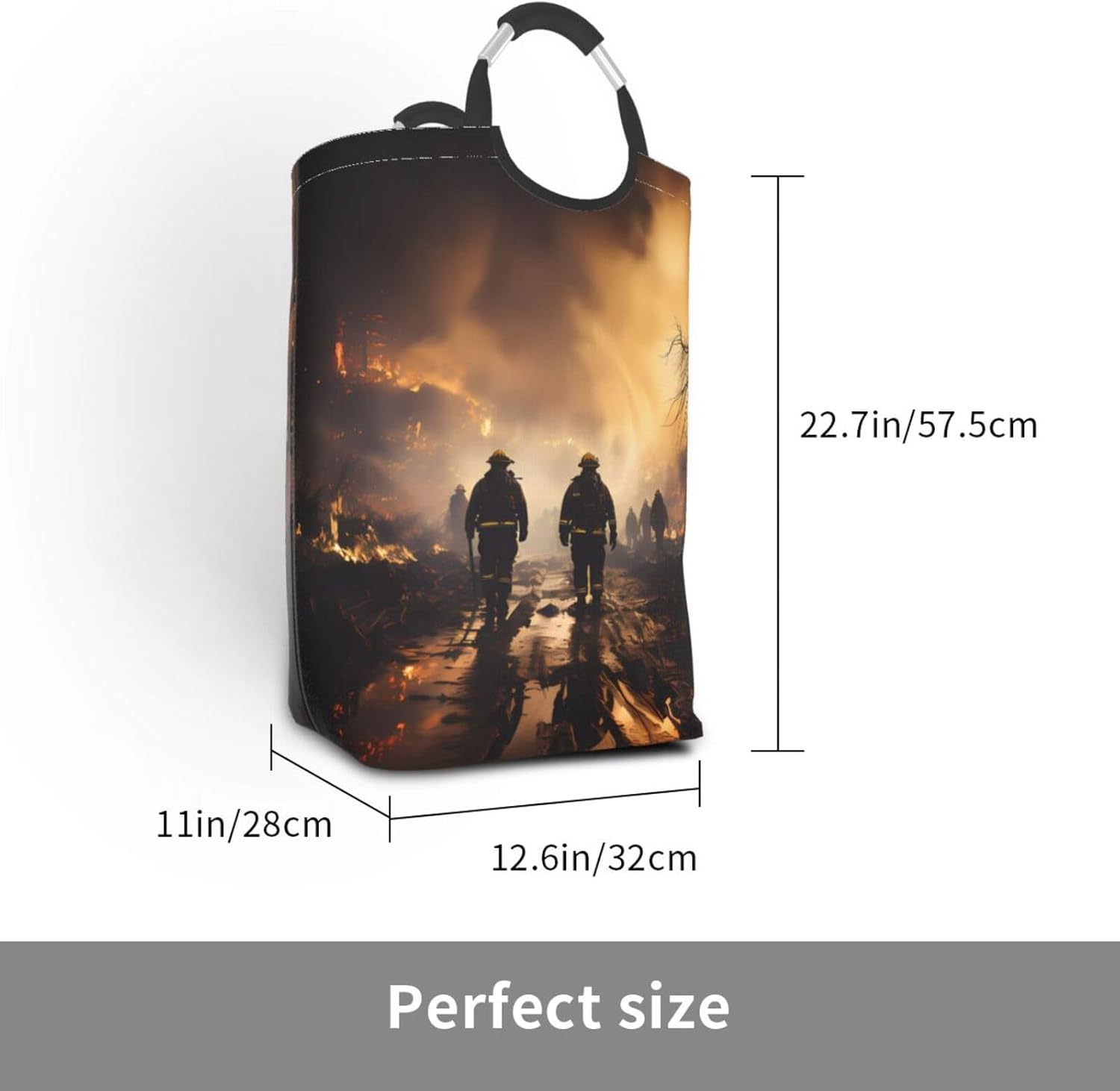 Firefighters fighting fires Foldable storage bag, 50L capacity, suitable for laundry room, dormitory bedroom, dirty clothes storage basket.