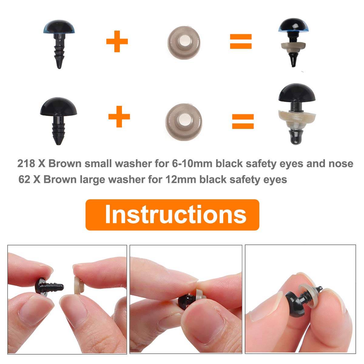 Yeux De Securite Amigurumi 6mm 310 Yeux En Plastique Colorés Pour Peluches DIY - Tailles 6-12mm - Avec Rondelles Yeux Pour Amigurumi