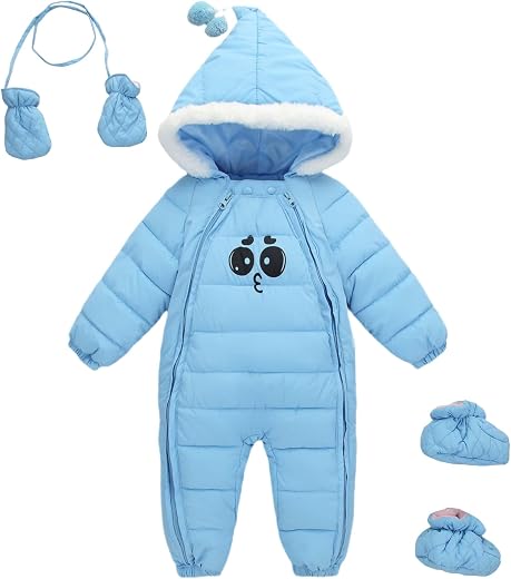 Ohrwurm Baby Winter One Piece Snowsuit with Hood Gloves Zipped Toddler Padded Sleepsuit