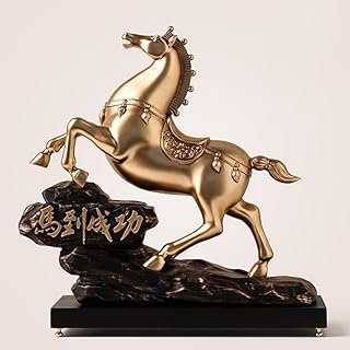 馬 金の置物 開運 招福 干支 午 2026年 丙午 玄関 オブジェ 飛躍 成功 発展 厄除け 風水 縁起物 お正月飾り 迎春飾り 年末 年始 家庭用 業務用 (ウォーホース ゴールド - ラージ（台座付き） - ギフトボックス)