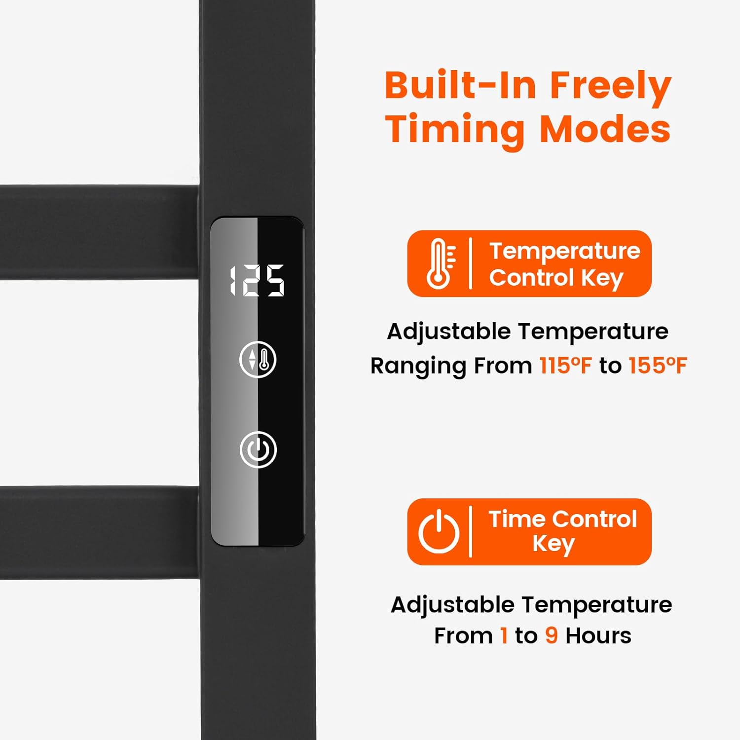 タオルウォーマーラック トップシェルフ付き 電気壁取り付け式 加熱式タオルラック タイマーと温度制御付き タオルヒーター ハードワイ