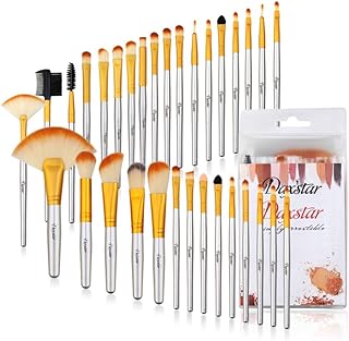 Champagne Makeup Brushes, Cosmetic Brush Set for Foundation Eyeshadow Blending Blush Concealer Cruelty-Free Synthetic Fiber Bristles with Travel Makeup Bag