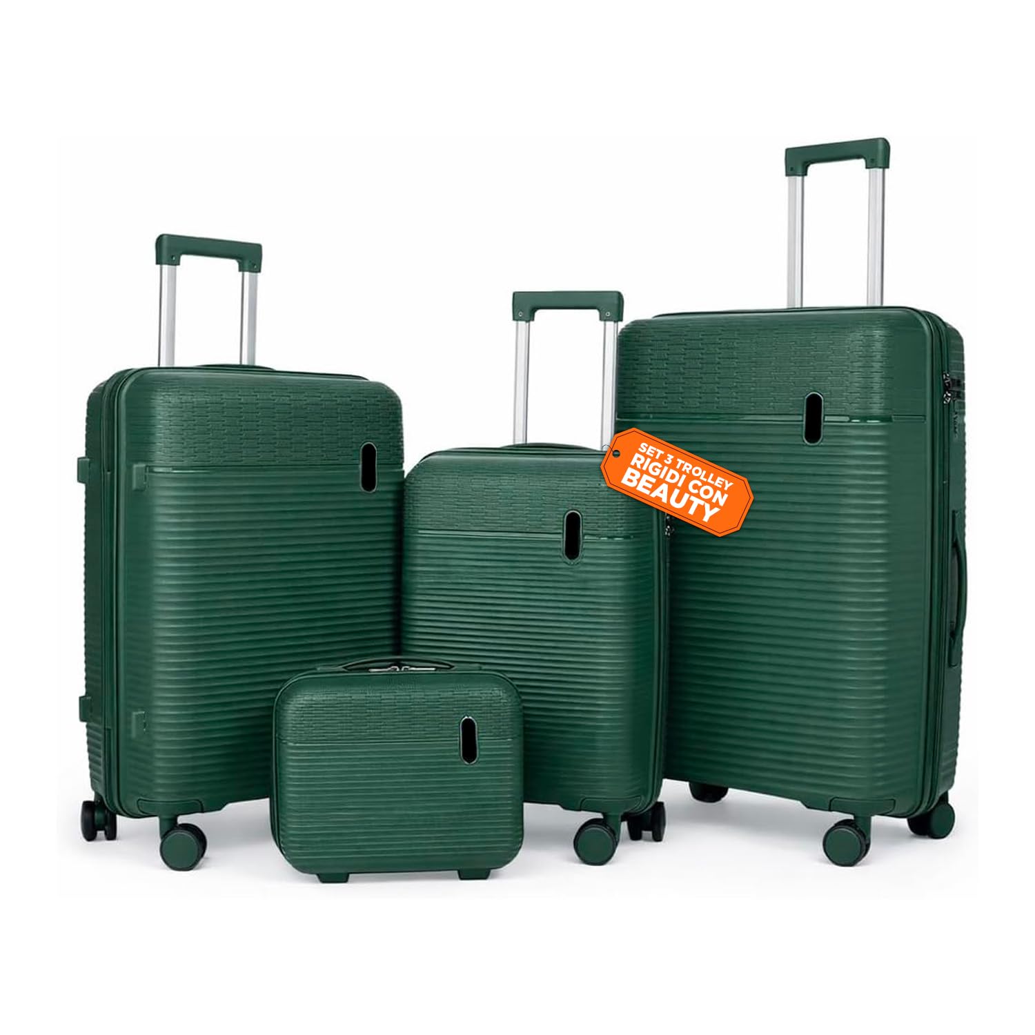 Avilia Set Valigie da Viaggio Rigide in ABS con Beauty Case - Set 3 Trolley 4 Ruote Doppie, Valigia Piccola Media Grande, Organizzazione Interna, Chiusura Rinforzata - Set 4 Pezzi (Verde)