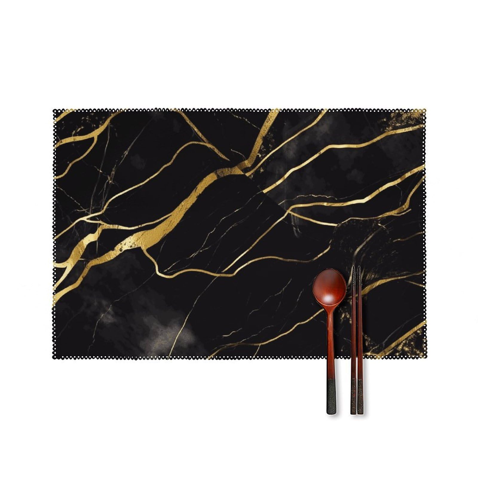 Sets de table pour table de salle à manger imprimé marbre noir et doré x6