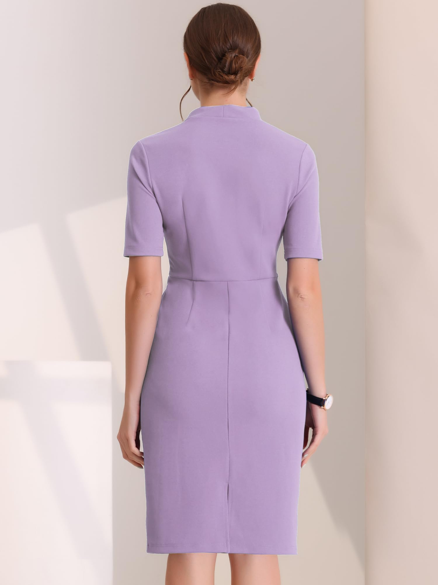Allegra K Vestido tubo de trabajo para mujer, manga corta, oficina, negocios, longitud hasta la rodilla, vestido de tubo