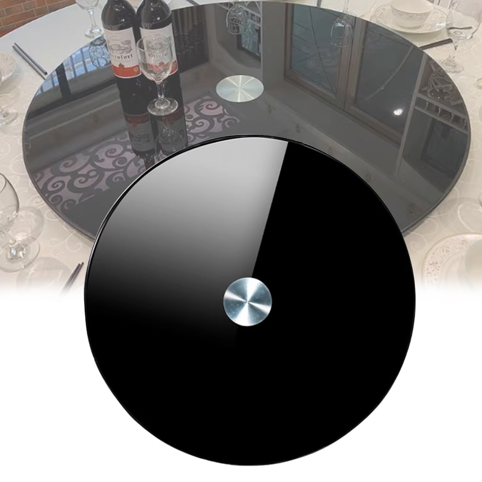 Ayharylh Black Glass Lazy Susan Turntable Dining Table Tempered Glass Round Clear Dining Table Large Tabletop Serving Plate Heavy Duty Rotating Tray With Silent Bearing Centerpieces