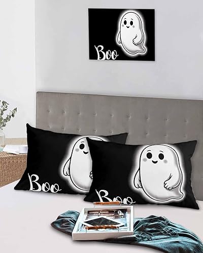 Miniatura 6 de Fundas de almohada de Halloween tamaño King, 2 paquetes de fundas de almohada suaves decorativas para sofá de cuerpo largo lumbar con cierre de