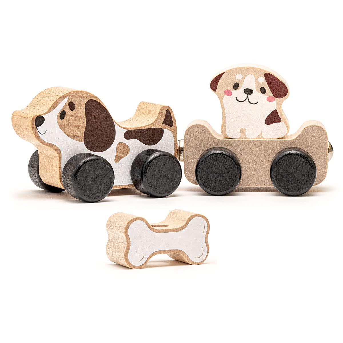 Cubika Wooden Clever Puppies Train Toy – Magnetic Dog-Themed Wood Toy Playset...