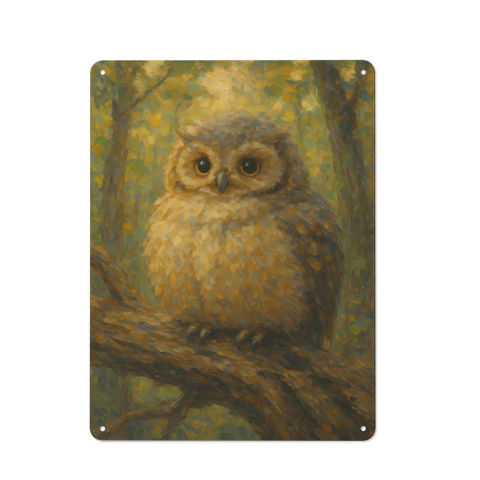 Junmoney Owl Perched On Branch Painting Vintage Tin Sign 40X30cm Featuring Industrial Wall Art For Garage, Workshop, Shed Or Utility Room