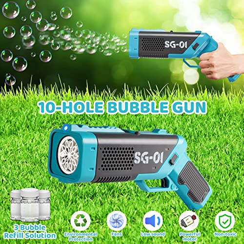 Marstone Bubble Machine Gun, Leak-Proof Bubble Machine For Kids With 3 Bottles Refill Solutions, Automatic Rich Bubble Maker With Light & Sound Toy Gift For Boys And Girls Indoor Outdoors Activity #TOP3